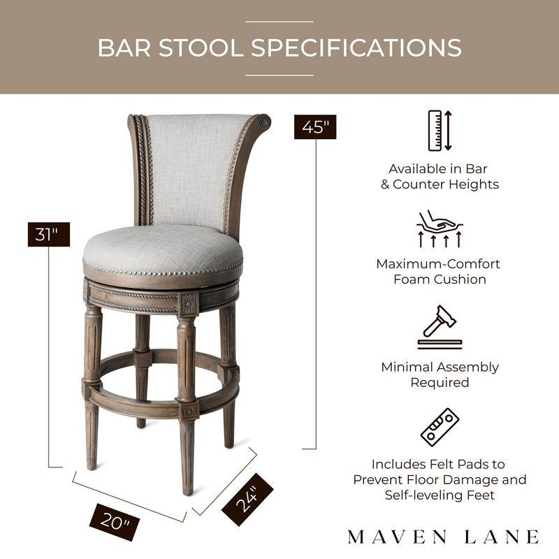 Maven Lane Pullman 31 Inch Tall Bar Height Upholstered Barstool with Back in Reclaimed Oak Finish with Ash Grey Fabric Cushion Seat, Set of 3