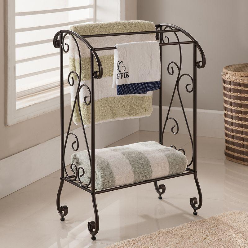 Coffee Brown Metal Free Standing Towel Rack with Shelf