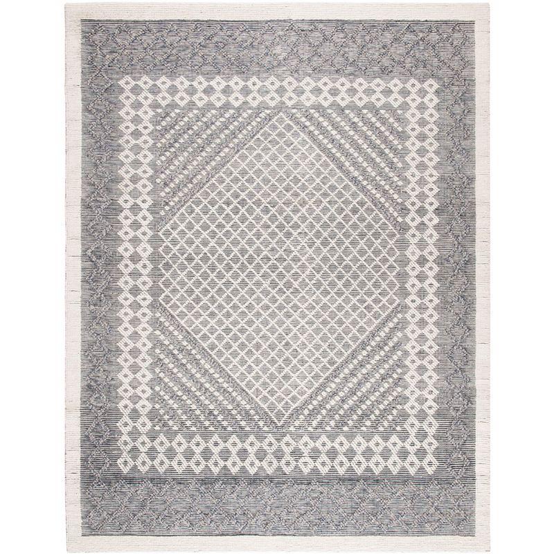 Cream and Navy 8' x 10' Hand-Tufted Wool Area Rug