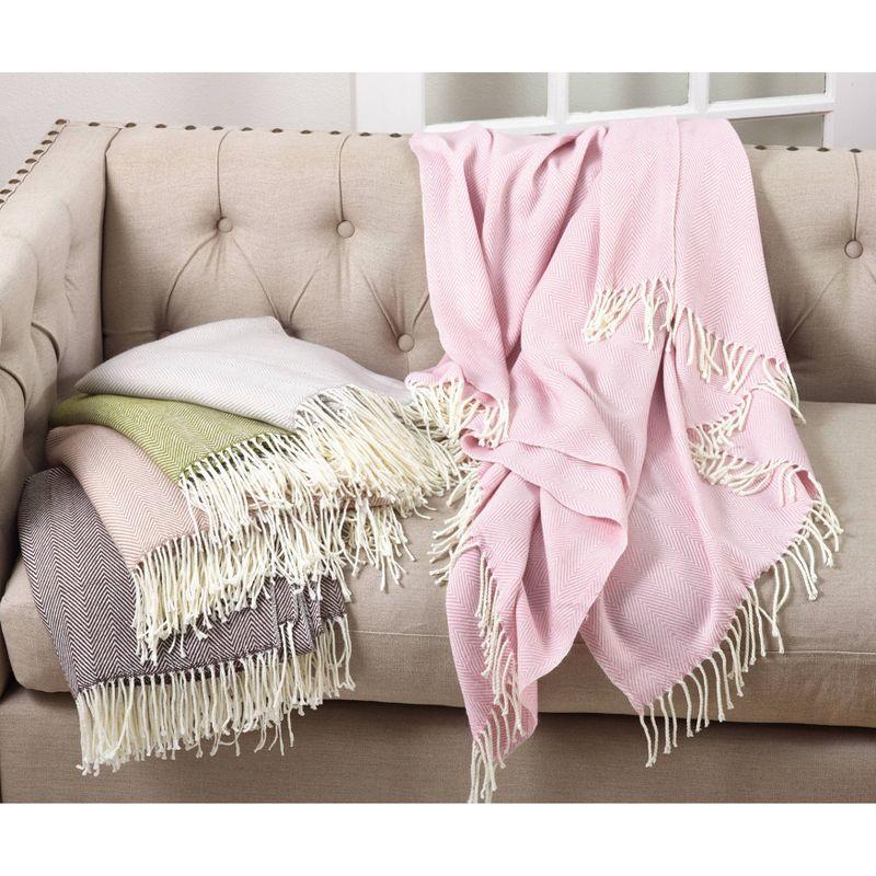 50"X60" Herringbone Tassel Fringe Throw Blanket - Saro Lifestyle