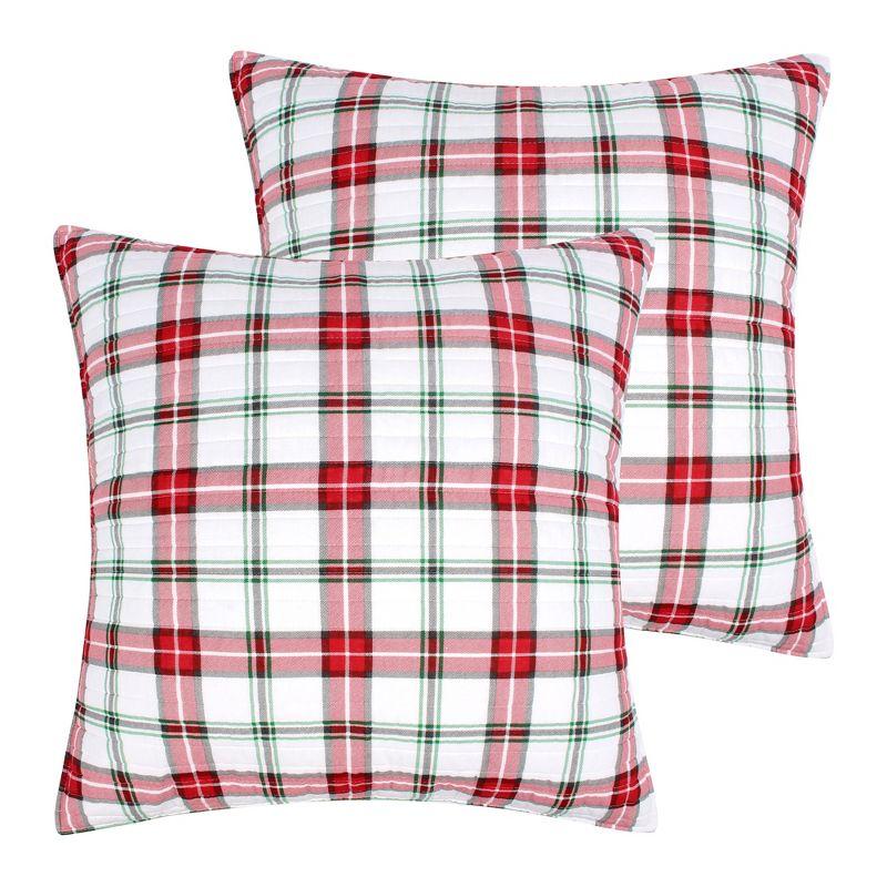 Red and White Plaid Cotton Polyester Euro Sham Set