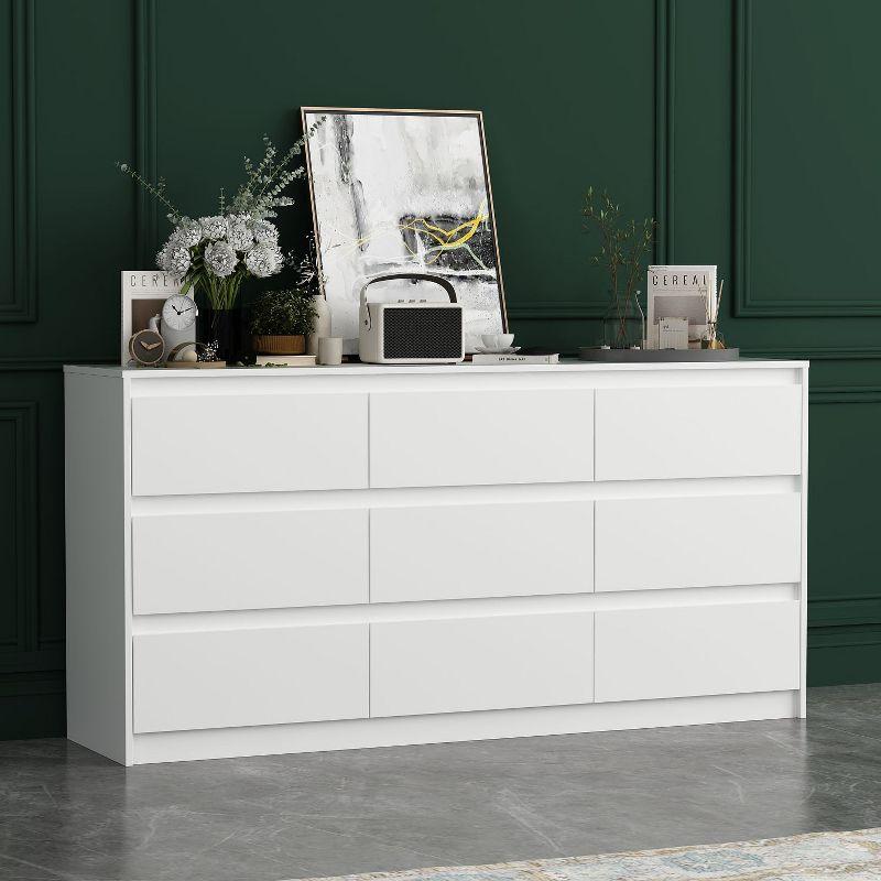 FUFU&GAGA White Modern Dresser for Bedroom 9 Drawers Wood Chest of Drawers