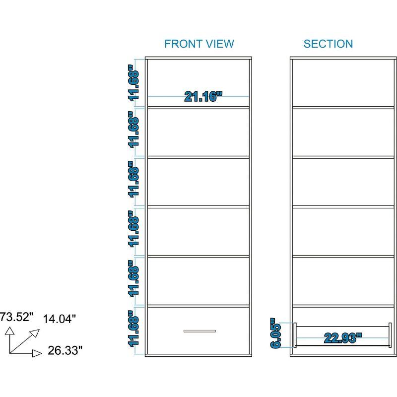 71.85" Serra 5 Shelf Bookcase White - Manhattan Comfort: Frosted Glass Doors, Enclosed Back, Display Closet