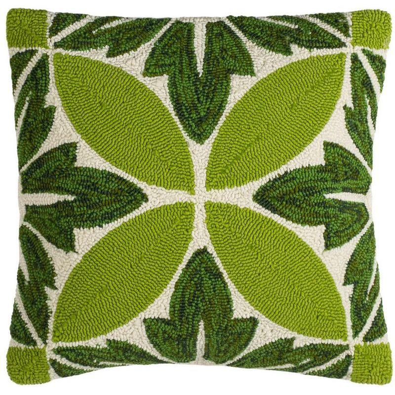 Green and White Floral Bohemian Square Throw Pillow