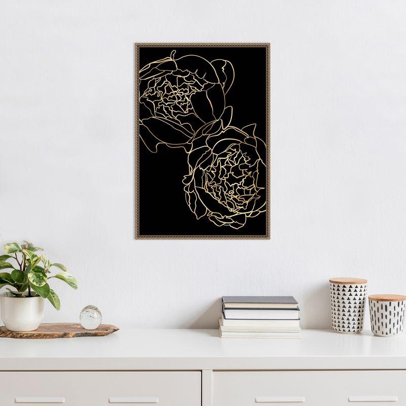 Amanti Art Peonies in gold and black by Rosana Laiz Blursbyai Canvas Wall Art Print Framed 16 x 23-in.