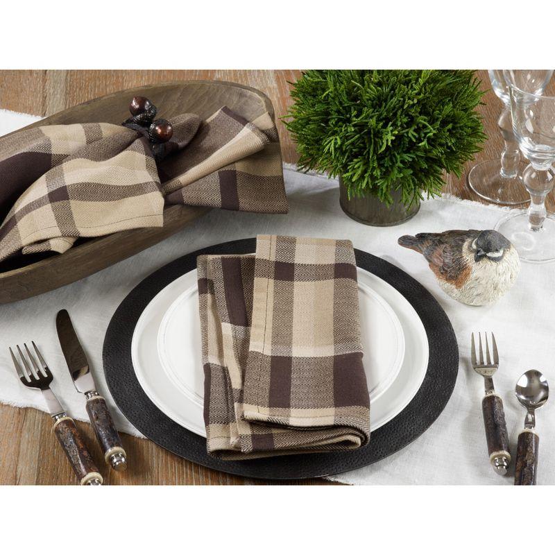 Brown Plaid Cotton Square Dinner Napkins, Set of 4