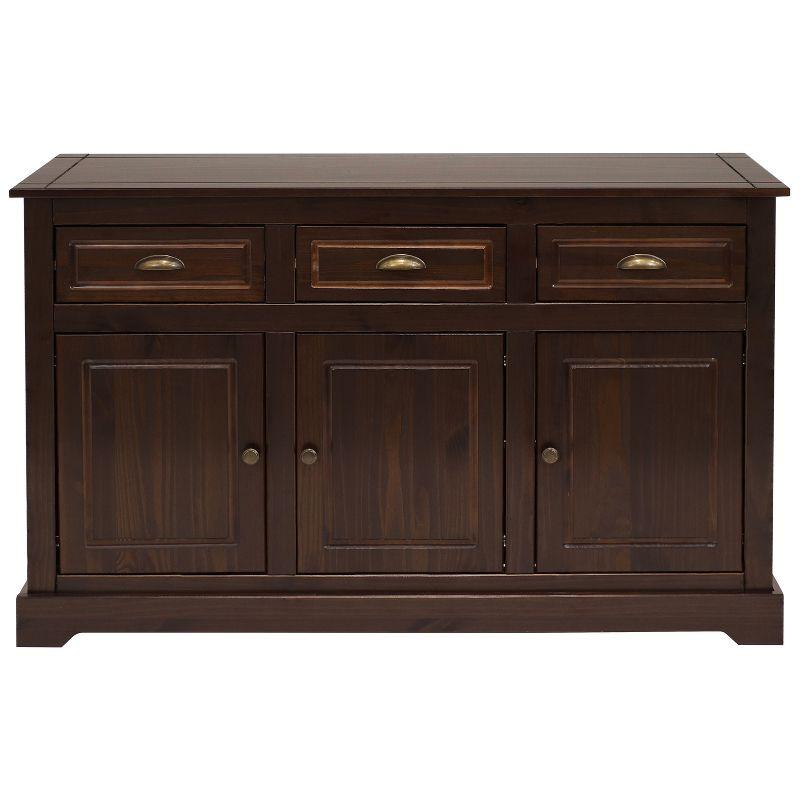 Sunnydaze Sideboard with 3 Drawers and 3 Doors - Solid Pine Construction - Dark Brown- 32"
