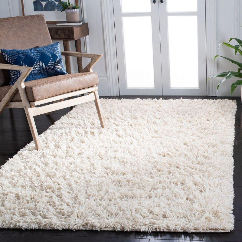 Ivory Hand-Tufted Wool Shag Area Rug, 3' x 5'