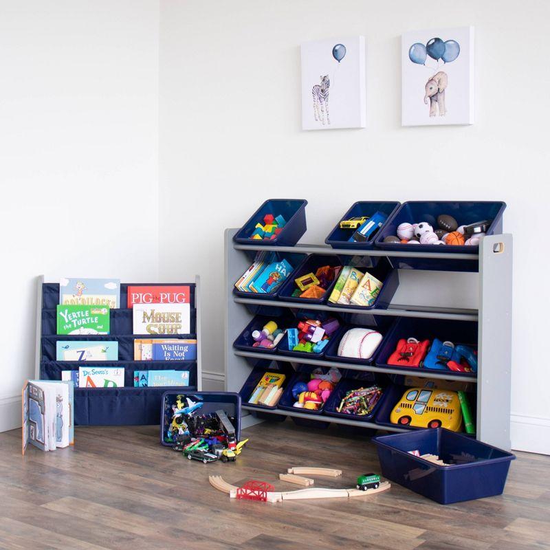 Gray and Navy Kids' Toy Storage Organizer with 16 Bins