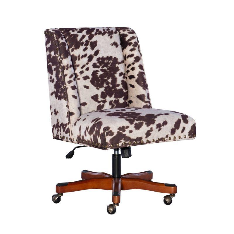 Ergonomic Swivel Office Chair in Brown/White Cow Print with Walnut Base