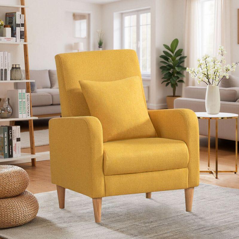 Hokku Designs Modern Upholstered Accent Chair Armchair with Pillow, Fabric Reading Living Room Side Chair,Single Sofa with Lounge Seat and Wood Legs,