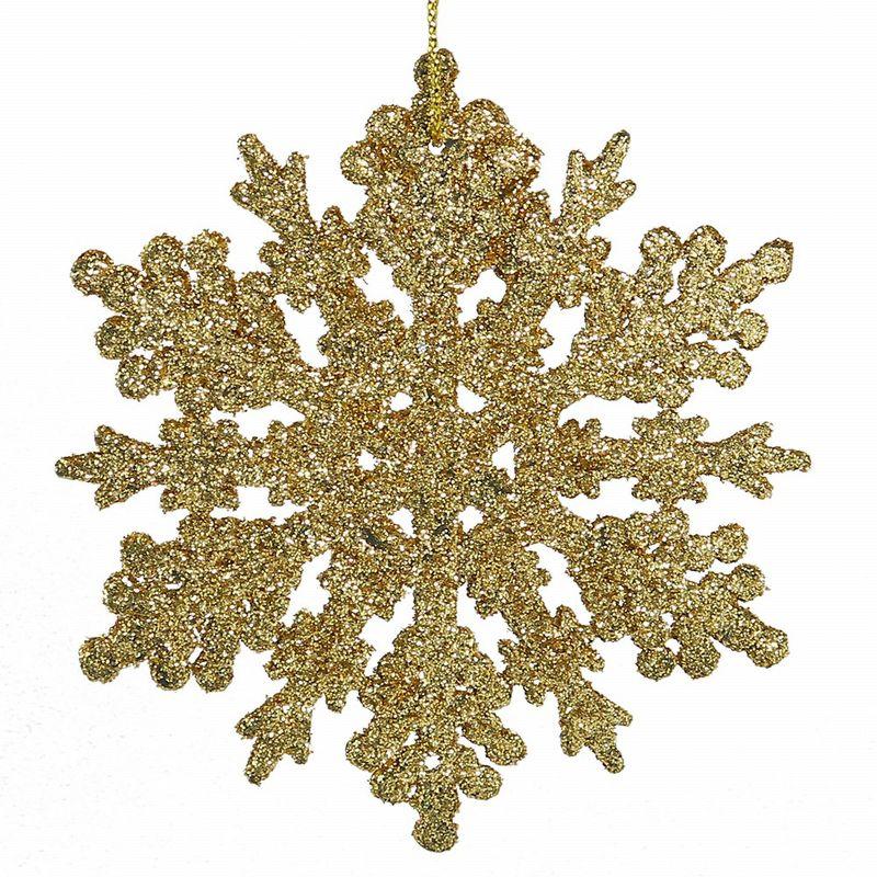 Gold Glitter Plastic Snowflake Ornaments Set of 24