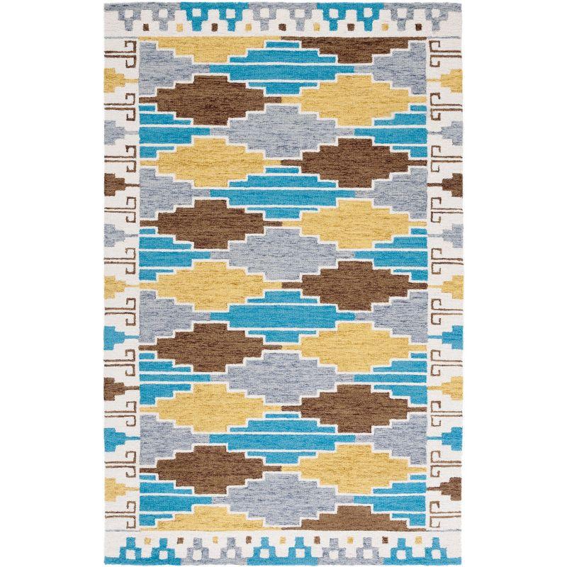 Ivory and Blue Hand-Tufted Wool 4' x 6' Area Rug