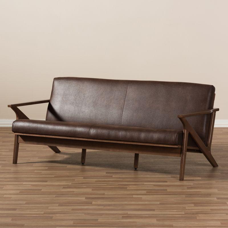 Bianca Mid-Modern Walnut Wood Distressed Faux Leather 3 Seater Sofa Dark Brown - Baxton Studio: Rubberwood Frame, Vintage Style