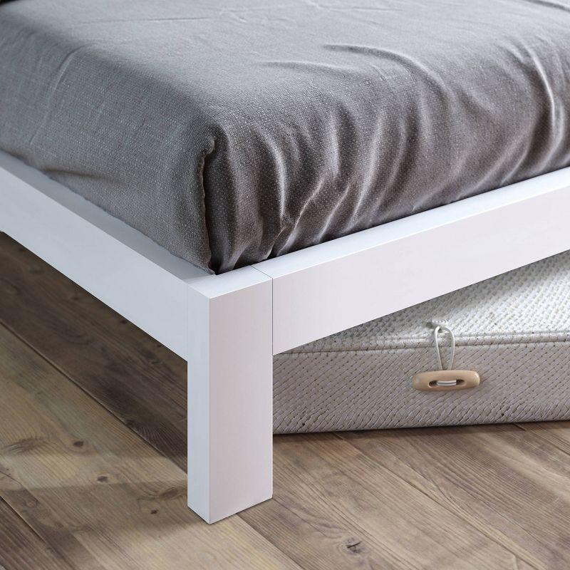 White Metal Queen Platform Bed Frame with Slats