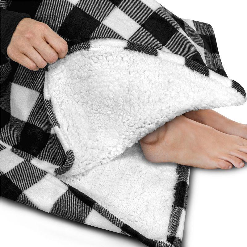 PAVILIA Wearable Blanket Hoodie Adults, Faux Shearling Cozy Oversized Hooded Sweatshirt, Warm Fleece Two Pockets (Checker White - Long, Adult)