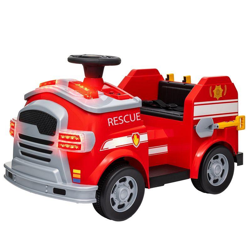 Qaba Qaba 12V Ride on Fire Truck with Siren, Lights, Soft Start, Horn Music, Red