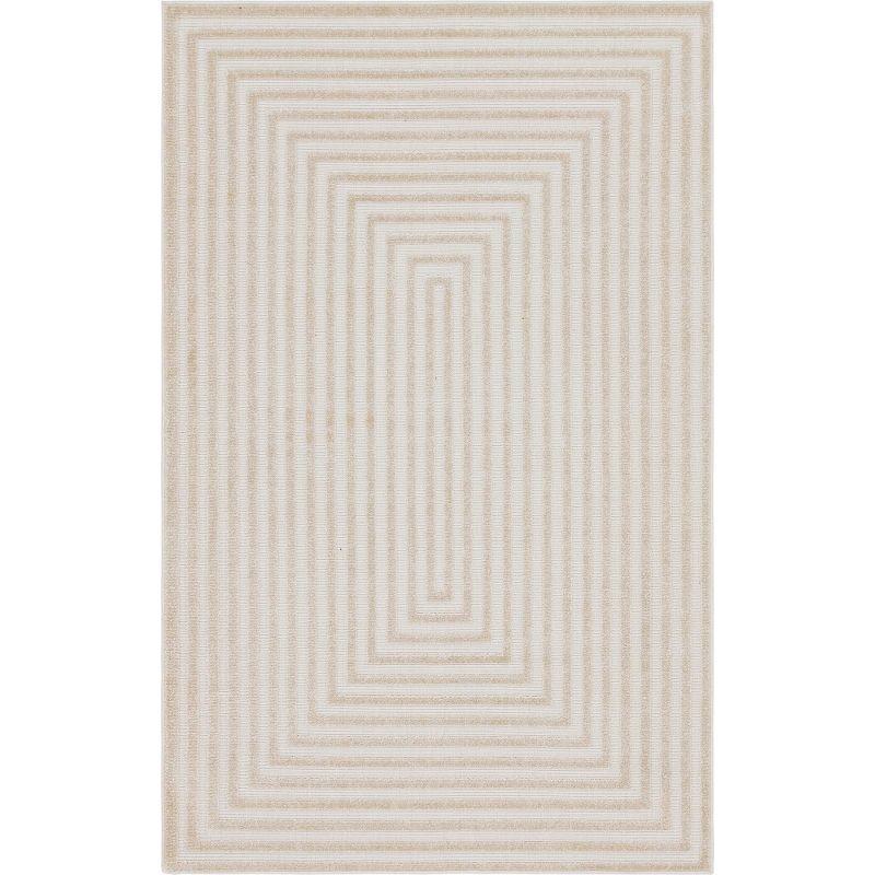 Beige Geometric 5' x 8' Synthetic Outdoor Area Rug