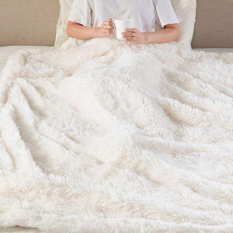 50"x60" Amaya Faux Fur Throw Blanket Ivory - Madison Park