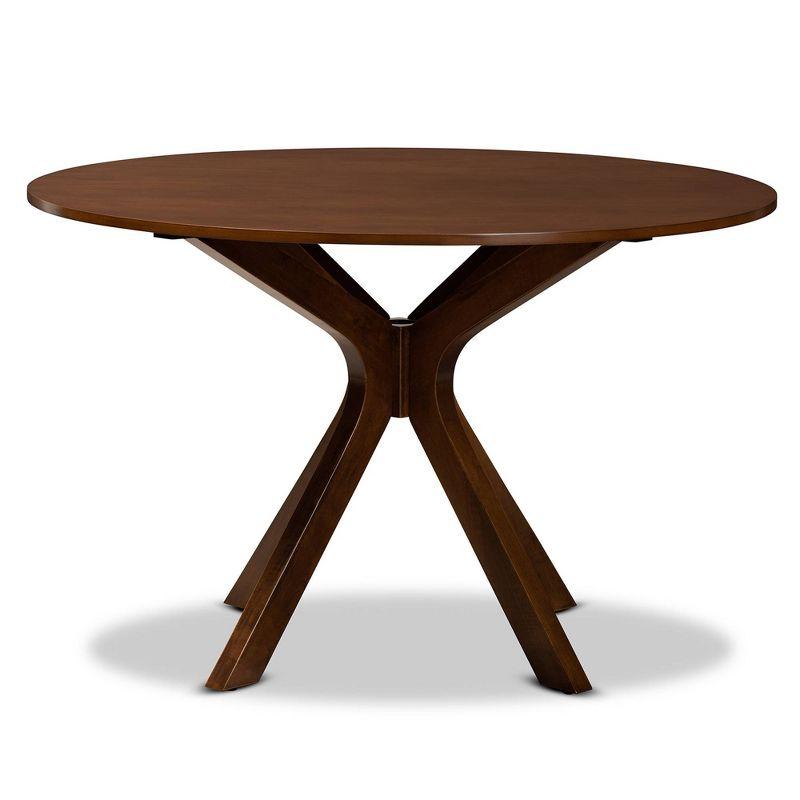 48" Kenji Wide Round Wood Dining Table Walnut - Baxton Studio: Mid-Century Modern, Seats 6, MDF Composite