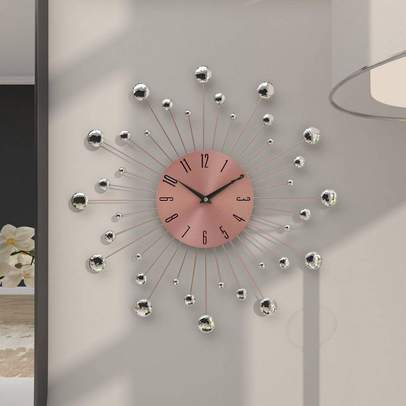 15"x15" Metal Starburst Wall Clock with Crystal Accents Copper - Olivia & May