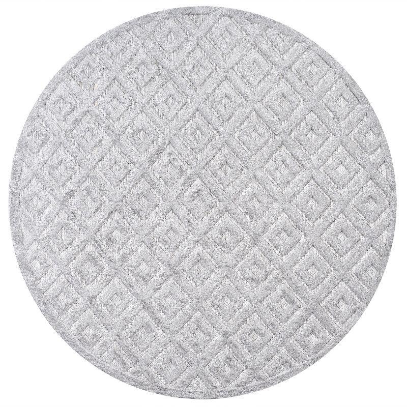 Light Gray Round Geometric Synthetic Indoor/Outdoor Rug