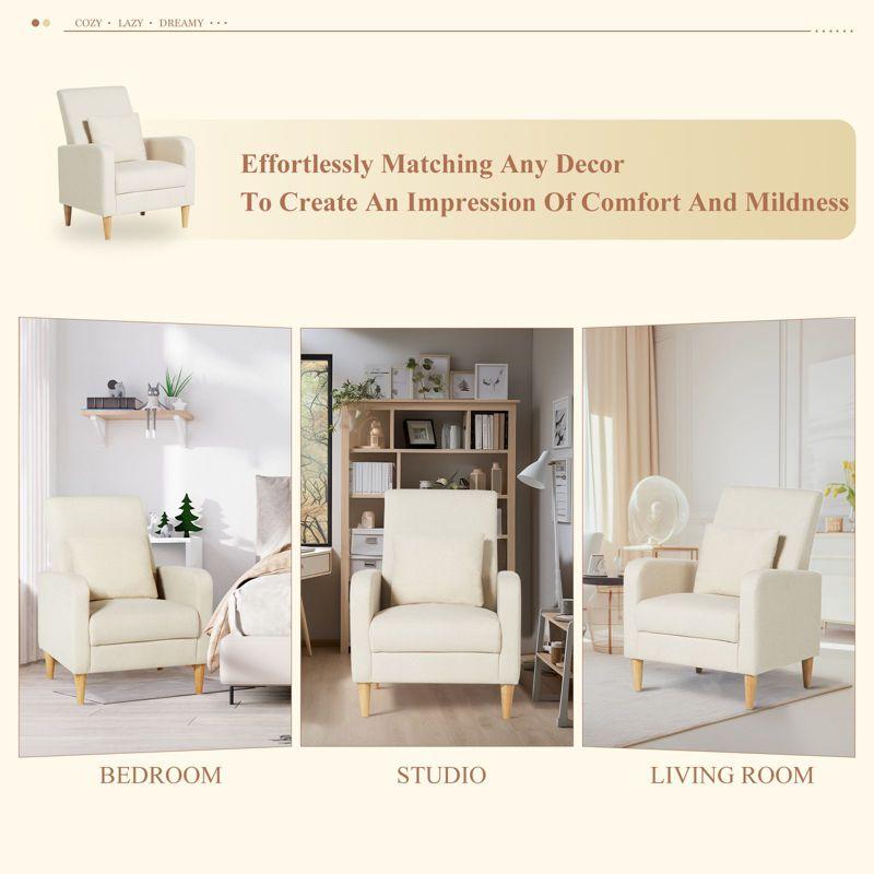 Ora Maison Modern Fabric Armchair with Cushion, Upholstered Side Chair for Living Room, Solo Sofa Chair with Wood Support,Beige