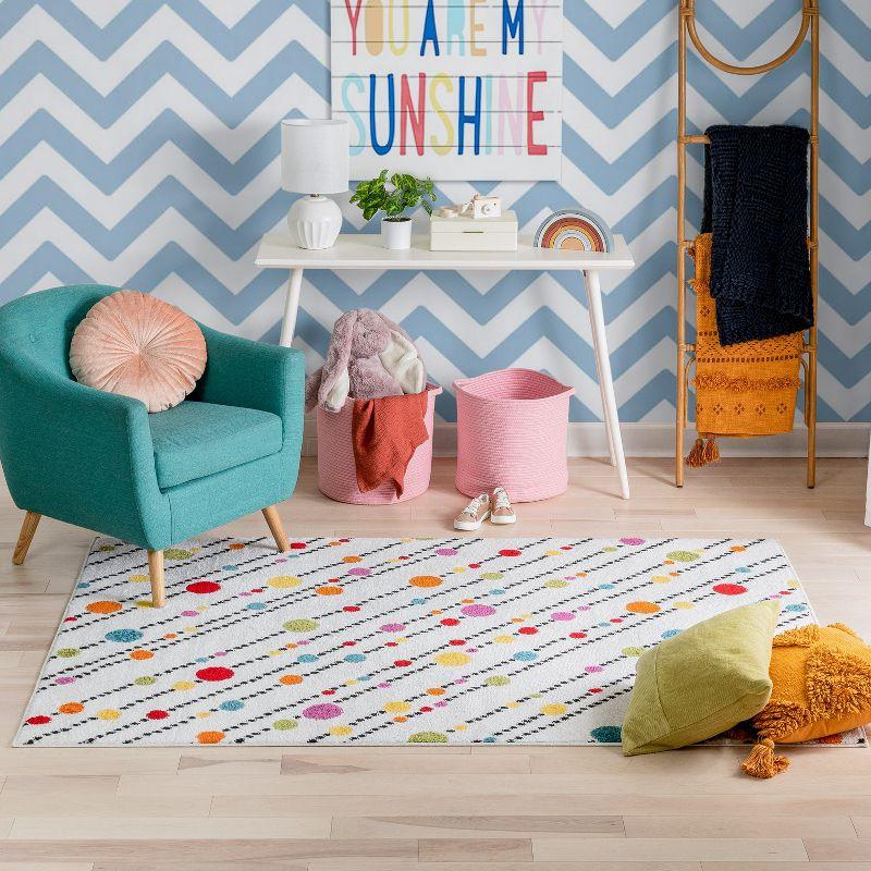 Well Woven Modern Dandy Dots Stripes Bright Kids Room Carpet Soft Durable 3'3" x 5' White Area Rug