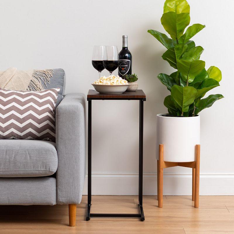 IRIS USA Wood and Metal Frame Side Table, Accent Sofa End Table Coffee Snack, Bedroom Night Stand, Living Room Computer Desk, C-Shape Wide