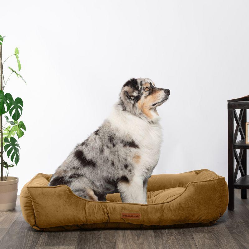 Modern Threads Medium Luxury Velvet Tufted-Style Dog Bed, Caramel