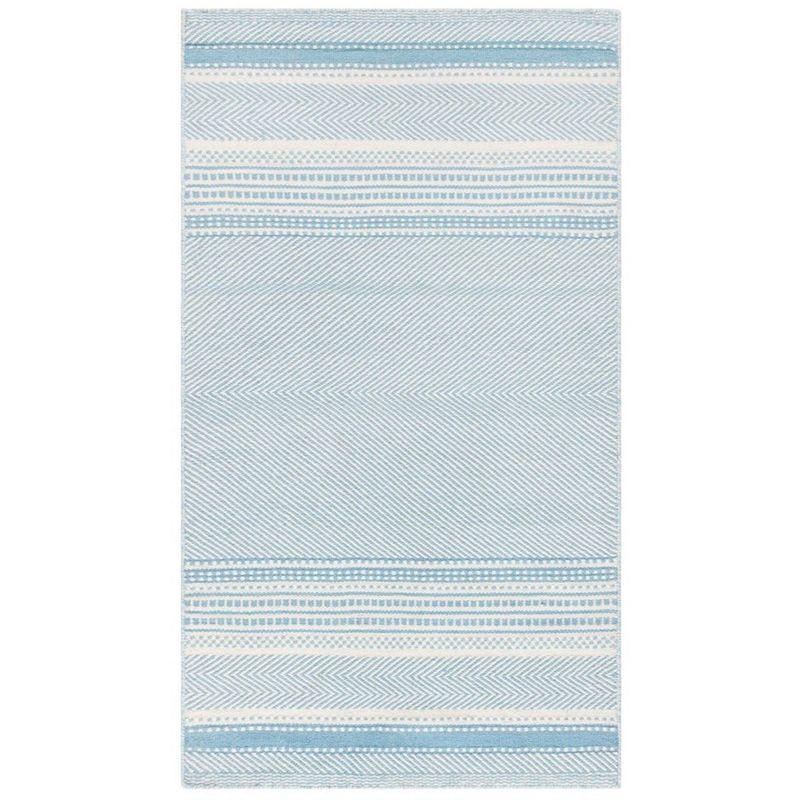 Nomadic Essence Light Blue Striped Handwoven Wool-Cotton Rug