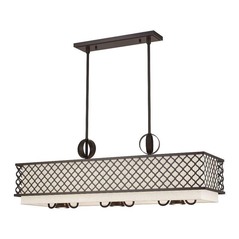 Arabesque English Bronze 9-Light Linear Chandelier with Fabric Shades