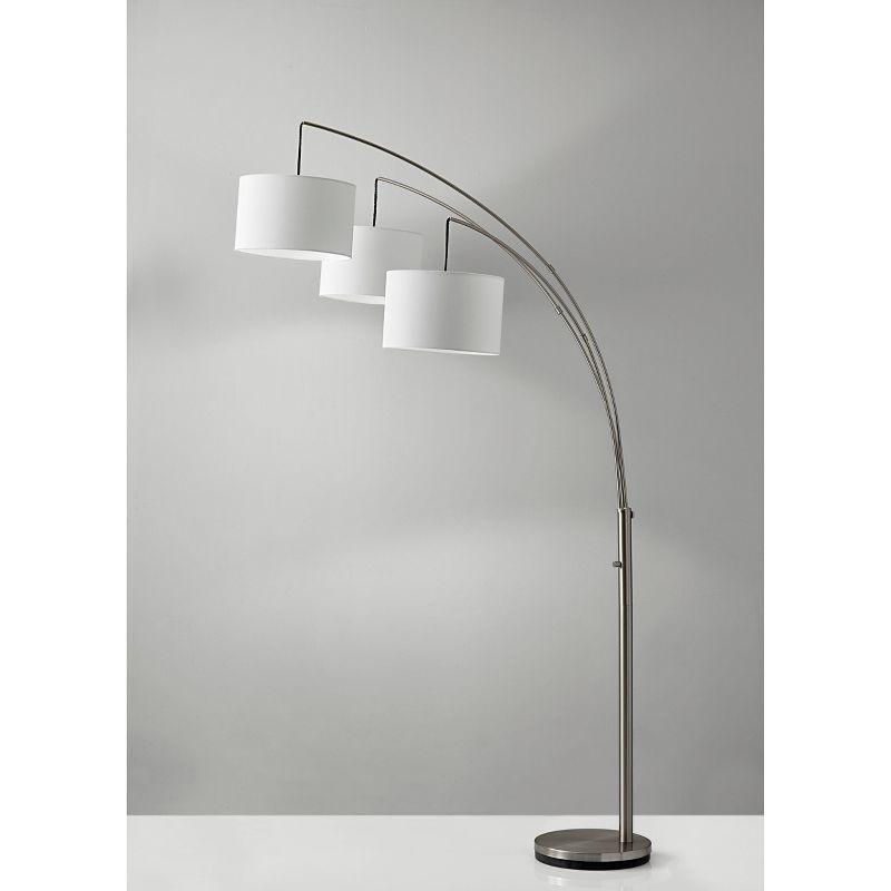 Trinity Brushed Steel 74'' Adjustable Arc Floor Lamp with White Shades