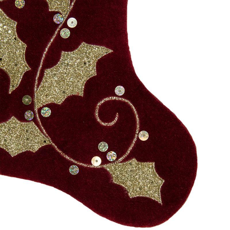 20.5-Inch Velvet Gold and Maroon Etched Cuff Christmas Stocking