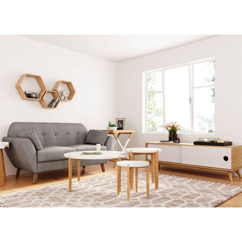 Modern Oak and White Round Coffee Table with Solid Wood Legs