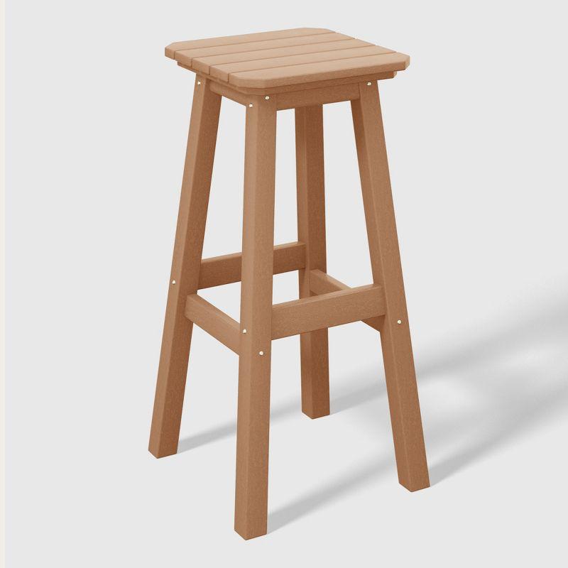 WestinTrends Malibu 29" All Weather Hdpe Outdoor Patio Square Backless Bar Stool (Set of 3), Teak