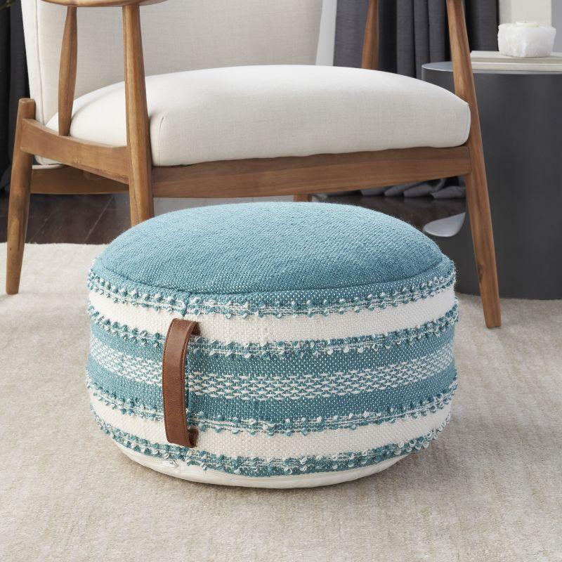 Mina Victory Turquoise & White Stripe-Knot Geometric Outdoor Pouf