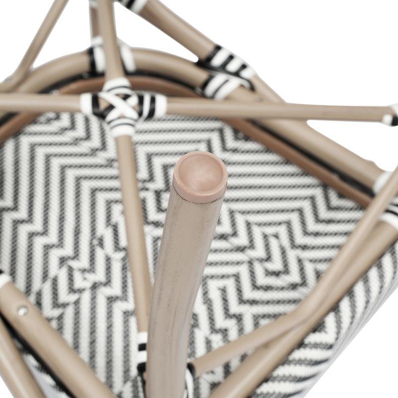 Emma & Oliver Massalia Indoor/Outdoor Stacking Thonet Bistro Chair w/ Arms, Black & White Textilene Seat & LT Natural Bamboo Finished Metal Frame