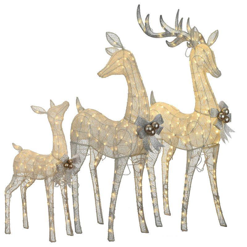 3pc LED Mesh Fabric Deer Family with Remote, Glitter Accents & Ribbons - National Tree Company