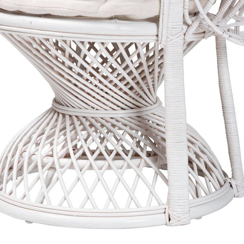 bali & pari Ediva Natural Rattan Peacock Accent Chair White: Upholstered Polyester, No Assembly Required