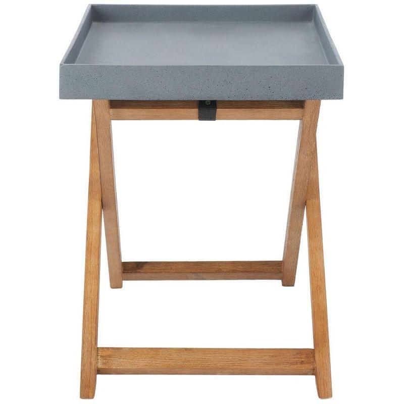 Terance Natural Acacia Wood Outdoor Side Table with Gray Tray