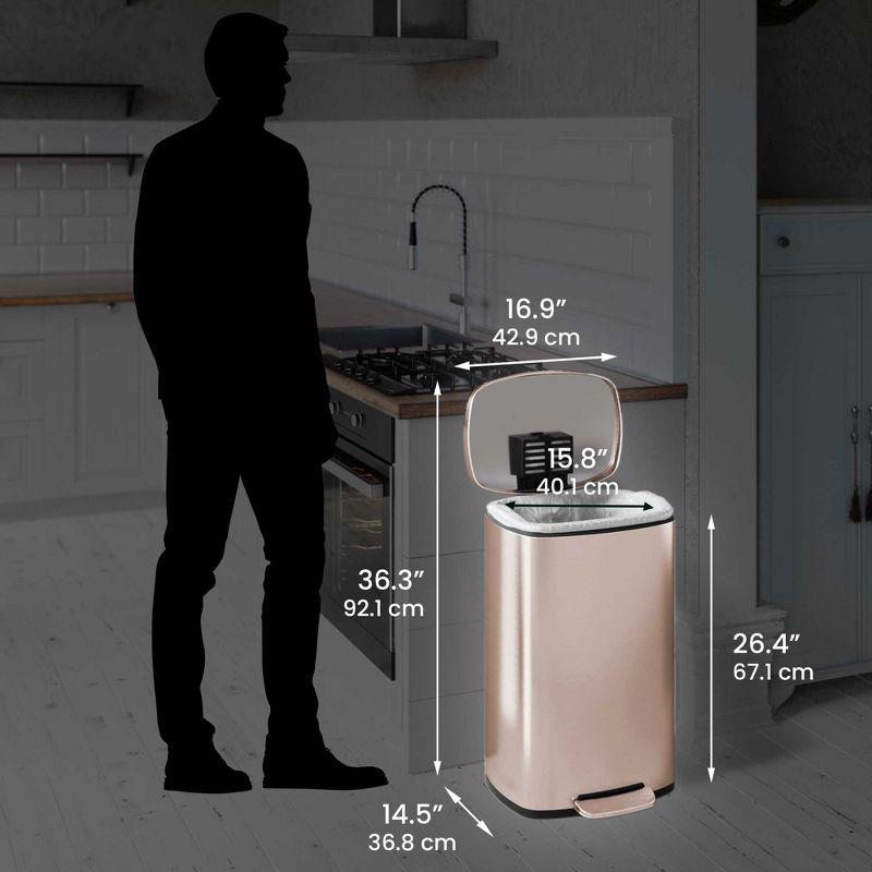 iTouchless SoftStep Step Pedal Kitchen Trash Can with AbsorbX Odor Filter and Removable Inner Bucket 13.2 Gallon Rose Gold Stainless Steel