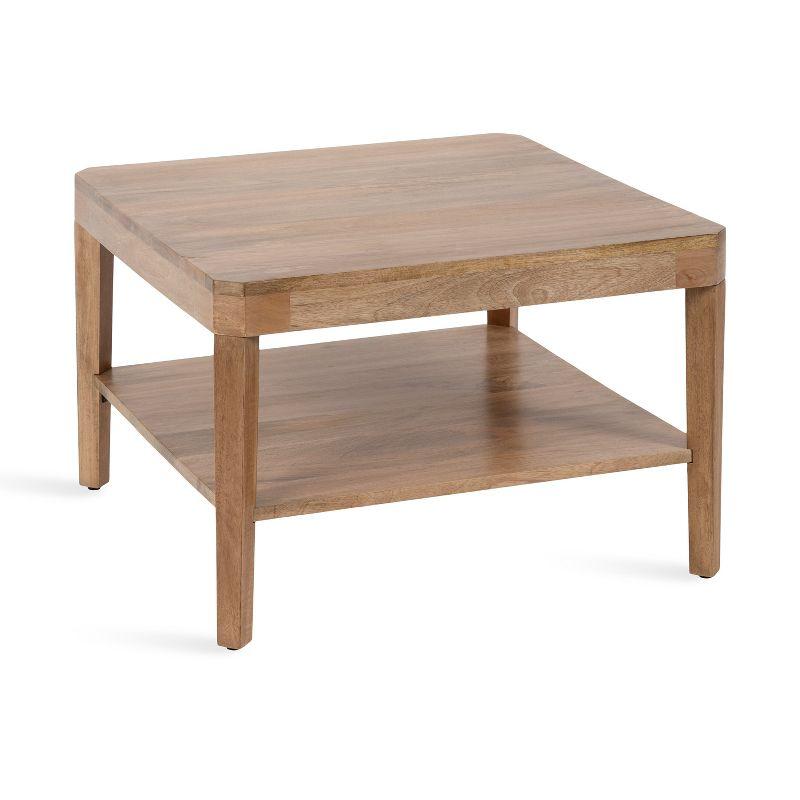 Natural Mango Wood Square Coffee Table with Storage Shelf