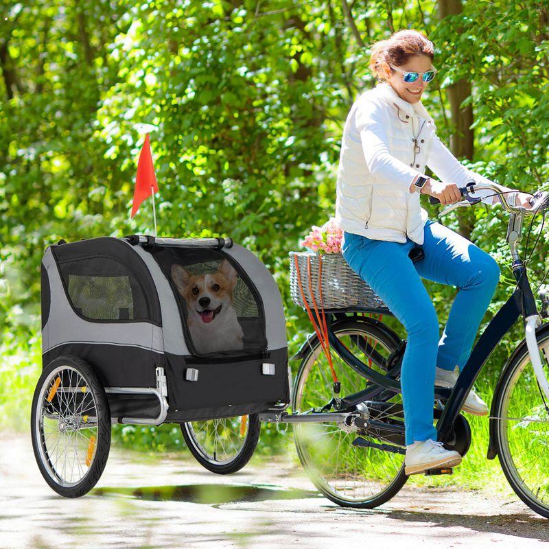 Costway Dog Bike Trailer Foldable Pet Cart with 3 Entrances  for Travel Grey/Red/Blue