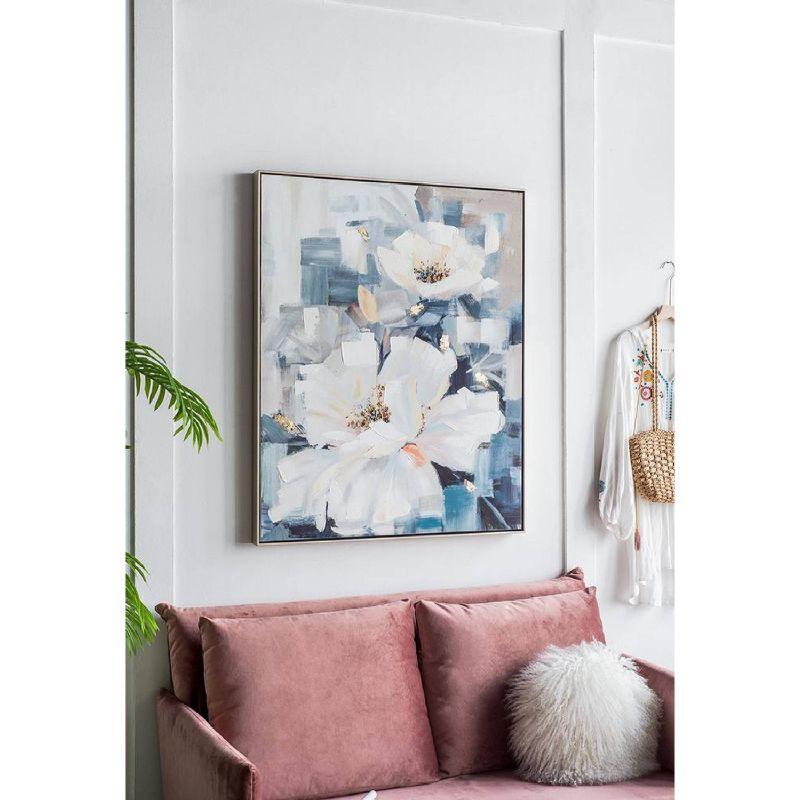 32.5"x40" Blooming Florals Hand Painted Wall Art with Polystyrene Frame - A&B Home: Contemporary Botanical Canvas