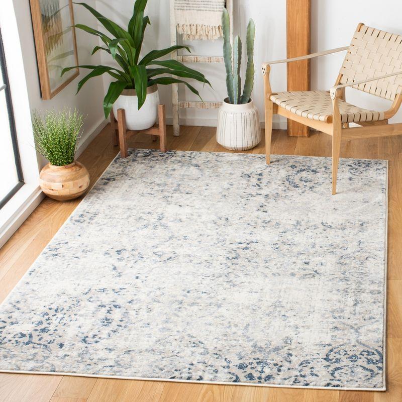 Ivory and Navy Rectangular Hand-knotted Synthetic Area Rug