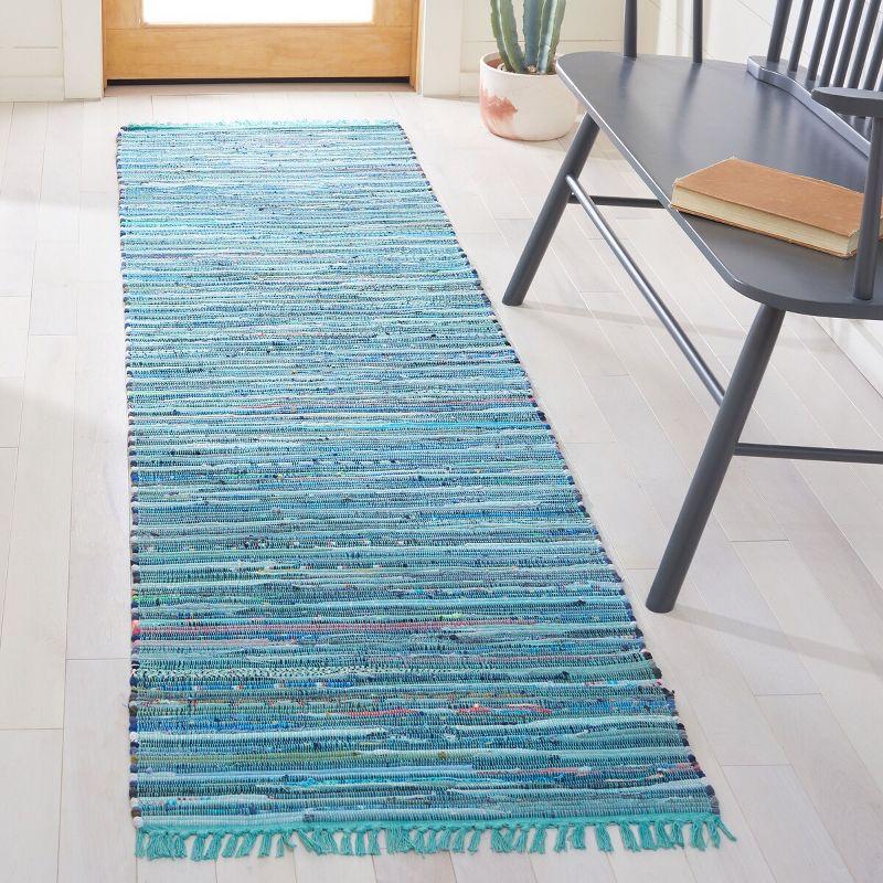 Blue Flat Woven Handmade Wool and Cotton Runner Rug