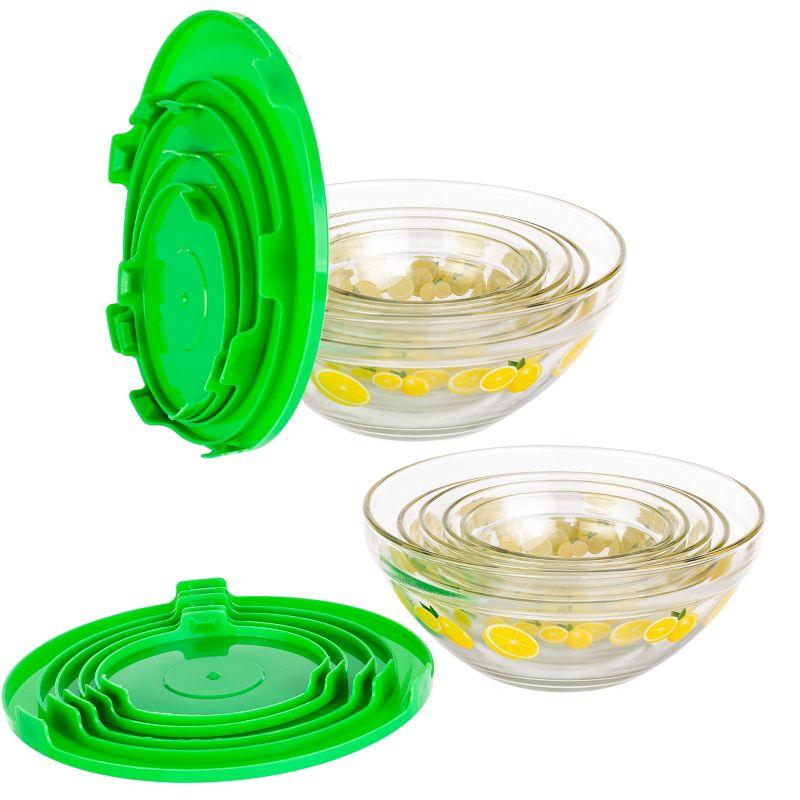 20-Piece Glass Bowls with Lids Set - Lemon Design Mixing Bowls Set with Multiple Sizes