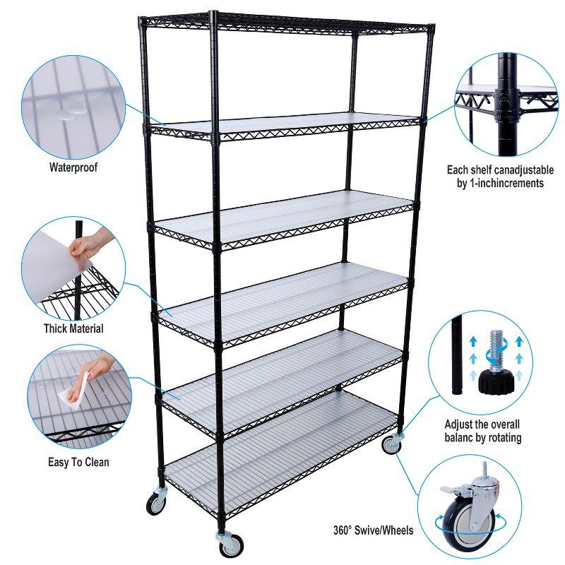 6 Tier 6000lbs Capacity Storage Shelves, Adjustable Garage Storage Shelving With Wheels, Metal Wire Shelving Unit, For Warehouse, Pantry