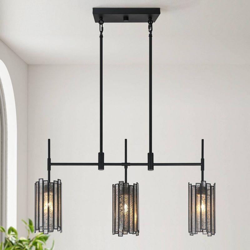 LNC Hemaaolay Matte Black Linear Mercury Glass Cylinder LED Kitchen Island Light